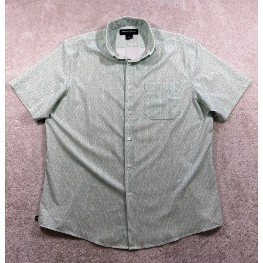 Mizzen+Main Mens Leeward Classic Fit Geometric Mint Green Shirt M